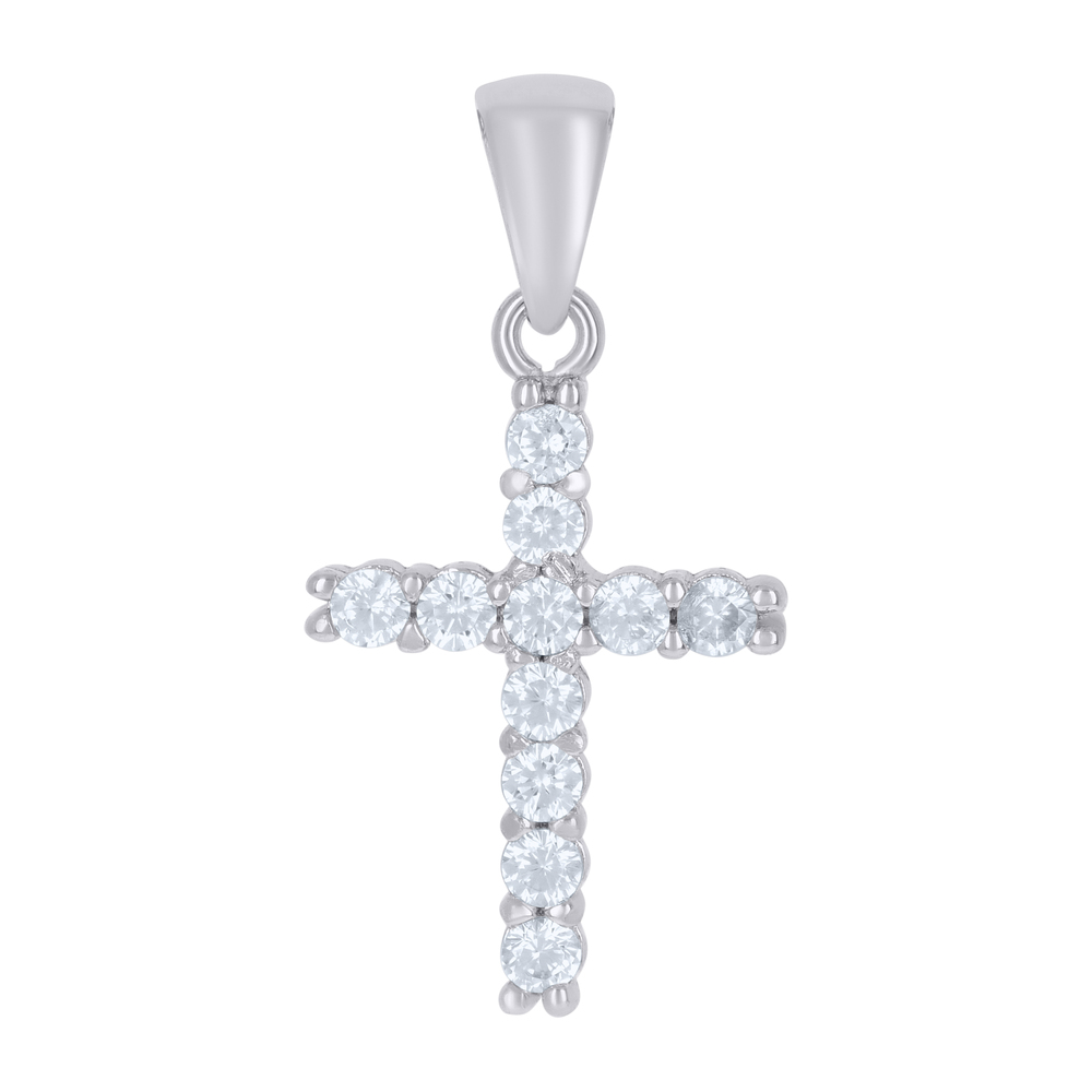 925 Sterling Silver Womens Cubic-Zirconia Cross Religious Charm Pendant